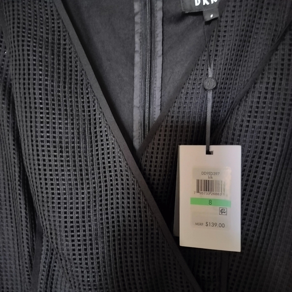 DKNY Women's Black Sleeveless Dress Black Lining Mesh Overlay Zip Back Size 8 - Picture 5 of 16